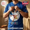 Blue button-down baseball jersey featuring Los Angeles Dodgers logo and Monkey D. Luffy from One Piece anime graphics.!
