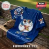 Blue One Piece baseball jersey featuring Monkey D. Luffy graphics, LA Dodgers style lettering, and Straw Hat pirate logo.!
