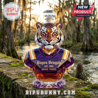 LSU Tigers Bayou Bengals Sculpted Glass Whiskey Decanter