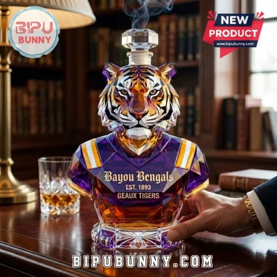 LSU Tigers Bayou Bengals Sculpted Glass Whiskey Decanter