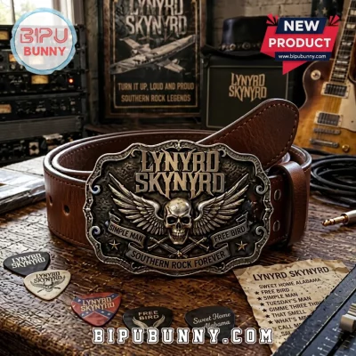 Lynyrd Skynyrd Skull Embossed Premium Black Leather Belt