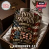 Lynyrd Skynyrd America 250 glass whiskey tumbler featuring a raised American flag, eagle emblem, and 1776-2026 dates in a box.!