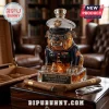 Marine Corps 250th anniversary glass decanter shaped like a bulldog in dress uniform, resting on a wooden humidor.!