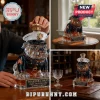 Marine Corps 250th anniversary bulldog whiskey decanter made of clear glass with a gold-colored crown-shaped bottle stopper.!