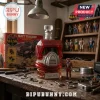 M.A.S.K. Matt Tracker themed clear glass decanter with red helmet design and metal plate label on a workshop workbench.!
