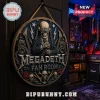 Round Megadeth fan room wooden door sign featuring a skull mascot, chains, electric guitars, and red roses.!