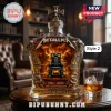 Metallica 45th anniversary glass whiskey bottle with electric chair sculpture inside, skull stopper, and amber liquid.!