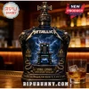 Metallica Ride the Lightning 45th anniversary commemorative whiskey bottle with skull topper and electric chair graphic.!
