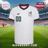 White Mexico national soccer jersey featuring black trim, Adidas trefoil logo, and the number 00 on a stadium background.!
