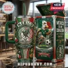 Mexico soccer tumbler with green, white, and red motifs, eagle mascot, stadium graphic, and straw on a marble surface.!
