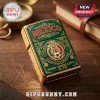 Gold-tone metal lighter featuring green enamel, Mexico text, a soccer ball emblem, and Aztec-inspired decorative scrollwork.!