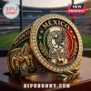 Gold championship ring featuring Mexico soccer team emblem, green and red enamel, rhinestones, and stadium background.!