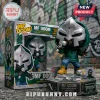 MF DOOM vinyl collector figure wearing a metal mask, green hoodie, and yellow boots standing on a 30th anniversary base.!