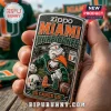 Zippo Miami Hurricanes lighter with 3D embossed Sebastian the Ibis mascot, team colors, and stadium background.!