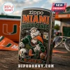 Miami Hurricanes Zippo lighter with embossed Sebastian the Ibis mascot, team colors, and Go Canes Go text on metal case.!