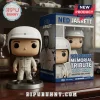 Ned Jarrett vinyl collectible figure wearing white racing suit and helmet, standing next to its branded display box.!