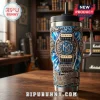 New Kids on the Block 3D-effect stainless steel tumbler featuring guitar pickups, blue tie-dye pattern, and metal engravings.!