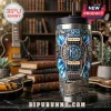 New Kids on the Block 40oz stainless steel tumbler with guitar-themed design, metallic gear details, and blue tie-dye art.!