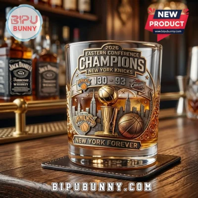 New York Knicks 2026 Eastern Conference Champions Embossed Whiskey Glass