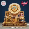 New York Knicks 2026 championship ring display with Madison Square Garden model and golden NYC skyline on blue background.!