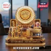 Gold-toned New York Knicks 2026 championship ring display featuring Madison Square Garden, skyscrapers, and team logos.!