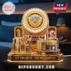 New York Knicks 2026 championship display with Madison Square Garden model, gold trophies, and backlit crystal emblem.!