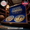 New York Knicks 2025-2026 Eastern Conference Champions commemorative coins in a velvet-lined wooden display case.!