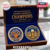 New York Knicks 2025-2026 Eastern Conference Champions commemorative gold coins in a wooden display box with blue velvet.!