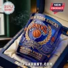 New York Knicks 2026 NBA Champions blue glass whiskey tumbler with gold embossed basketball logo inside a velvet-lined case.!