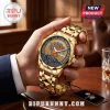 Gold stainless steel watch with New York Knicks 2026 NBA Champions dial face, metallic link band, and date window.!