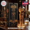 New York Knicks 2026 NBA Finals Champions glass decanter shaped like a basketball and hoop next to a branded black box.!
