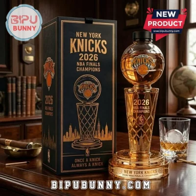 New York Knicks 2026 NBA Finals Champions Gold Glass Whiskey Decanter