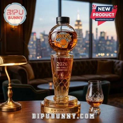 New York Knicks 2026 NBA Finals Champions Gold Glass Whiskey Decanter