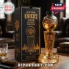 New York Knicks 2026 NBA Finals Champions glass decanter shaped like a basketball and hoop, sitting in a black display box.!