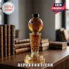 New York Knicks 2026 NBA Finals Champions glass whiskey bottle with basketball topper and net-textured base on wood desk.!