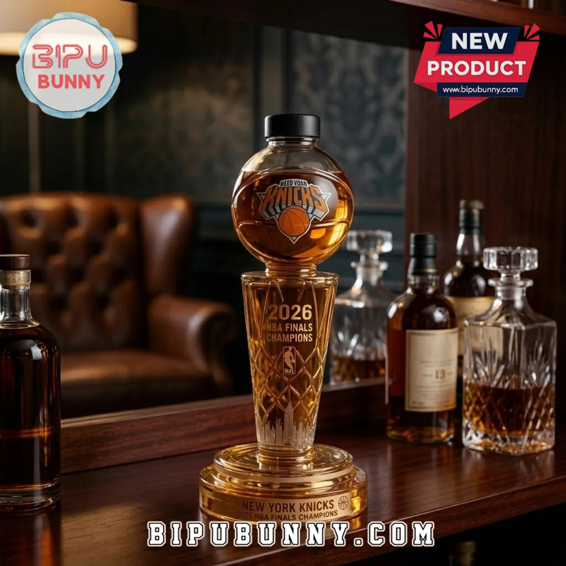 New York Knicks 2026 NBA Finals Champions Trophy-shaped Whiskey Bottle New York Knicks 2026 NBA Finals Champions Trophy-shaped Whiskey Bottle