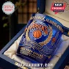New York Knicks 80th anniversary blue glass tumbler in a padded display box with gold 1946-2026 lettering.!