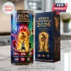 2026 World Football Championship commemorative cylindrical glass and matching blue gift box with soccer trophy graphic.!