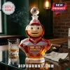 Brutus Buckeye mascot glass whiskey decanter with 1890-2025 135th anniversary text on a glass table with a rocks glass.!