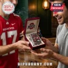 Ohio State Buckeyes themed Zippo lighter in a velvet-lined display box held by two men in a dimly lit room.!