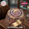 Oliver Tree championship-style gold ring with purple enamel, faceted center stone, and engravings of 1993-2026 and text.!