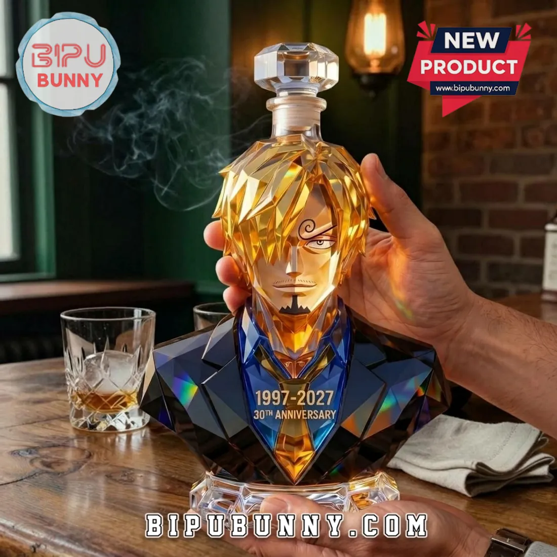 One Piece Sanji Crystal Glass 1997-2027 30th Anniversary Whiskey Decanter One Piece Sanji Crystal Glass 1997-2027 30th Anniversary Whiskey Decanter
