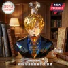 Sanji One Piece crystal bust whiskey bottle with gold hair and blue suit, engraved 1997-2027 30th Anniversary text.!