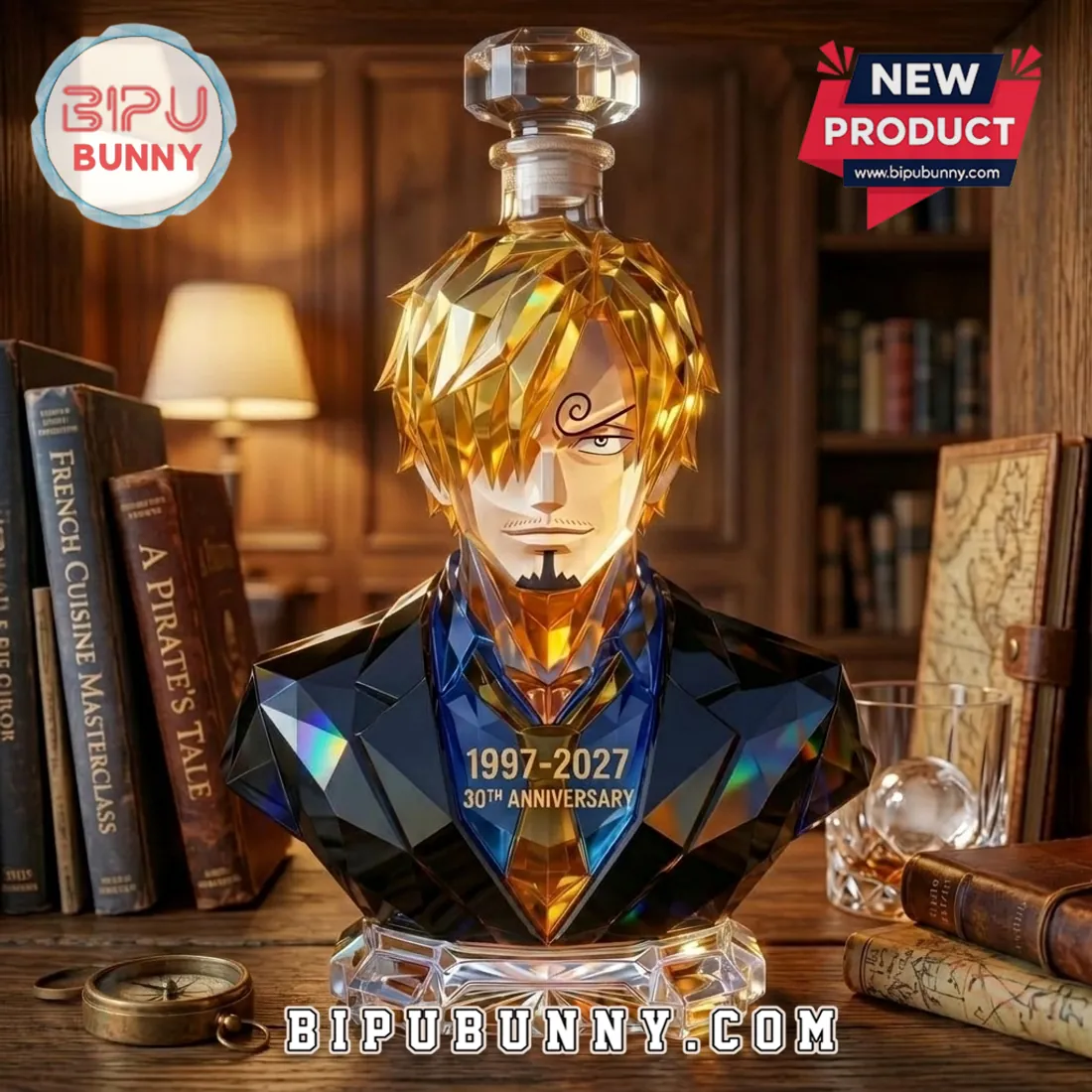 One Piece Sanji Crystal Glass 1997-2027 30th Anniversary Whiskey Decanter One Piece Sanji Crystal Glass 1997-2027 30th Anniversary Whiskey Decanter