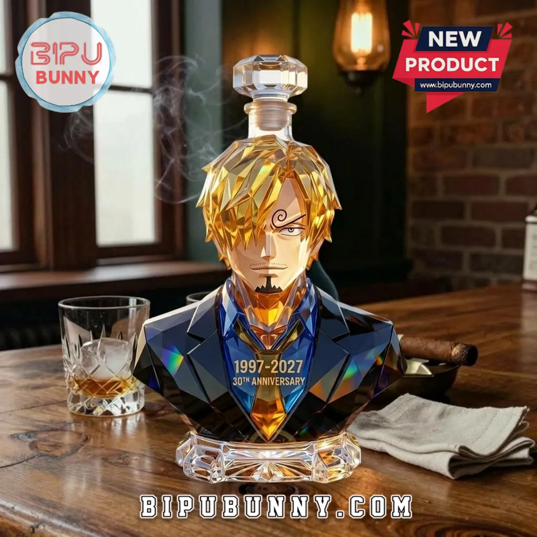 One Piece Sanji Crystal Glass 1997-2027 30th Anniversary Whiskey Decanter One Piece Sanji Crystal Glass 1997-2027 30th Anniversary Whiskey Decanter