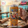 One Piece 30th anniversary yellow stainless steel tumbler with straw, featuring Luffy and crew, personalized for Thomas.!
