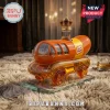 Oscar Mayer Wienermobile shaped glass liquor decanter with gold crown topper on a rectangular glass base.!