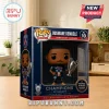 Ousmane Dembele Funko Pop vinyl figure in PSG kit holding a silver trophy in a Champions League window display box.!