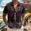 Ozzy Osbourne button-down shirt with purple stained-glass print, gargoyles, crosses, and text reading Bark at the Moon.!