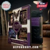 Ozzy Osbourne themed bi-fold wallet in purple and white leather featuring metal embossed graphics of a bat and locomotive.!